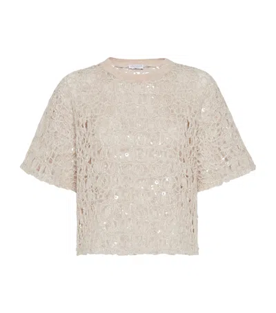 BRUNELLO CUCINELLI OPEN-WEAVE EMBELLISHED SWEATER