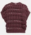 Brunello Cucinelli Open-work Cotton-blend Top In Burgundy Orchid