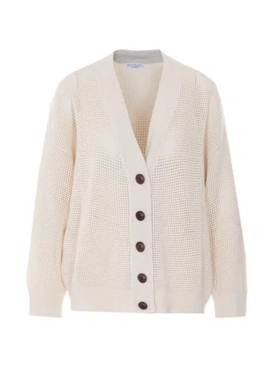Brunello Cucinelli Open-knit Cashmere Cardigan In Neutral