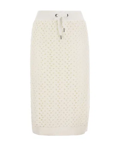 Brunello Cucinelli Open-knit Drawstring-waist Skirt In White