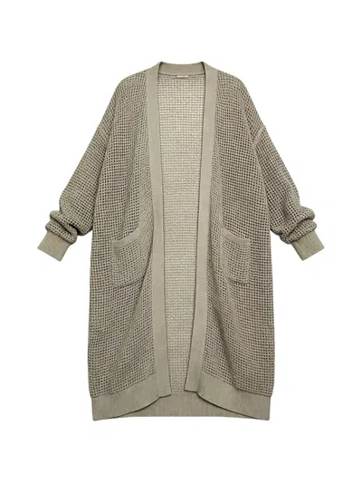 Brunello Cucinelli Open-knit Longline Cardigan In Gray