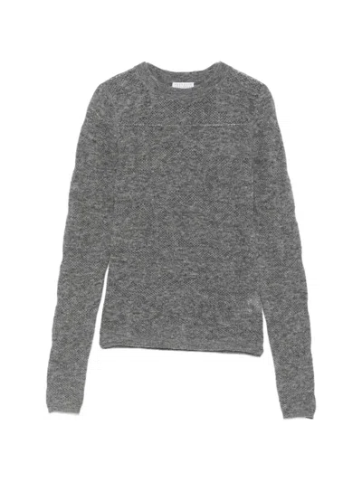 Brunello Cucinelli Silk-alpaca Open-knit Crewneck Sweater In Animal Print