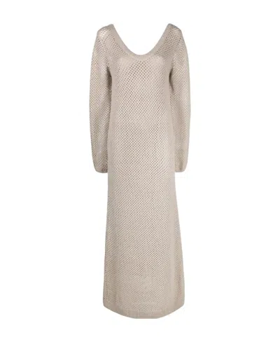 Brunello Cucinelli Open-knit Maxi Dress In Animal Print