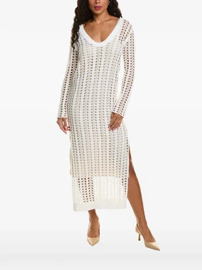 Brunello Cucinelli Open-knit Side-slit Midi Dress In White