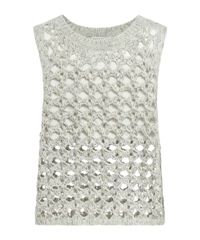 Brunello Cucinelli Open-knit Sleeveless Vest In Gray
