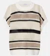 Brunello Cucinelli Striped Cotton Net Knit T-shirt In Multi