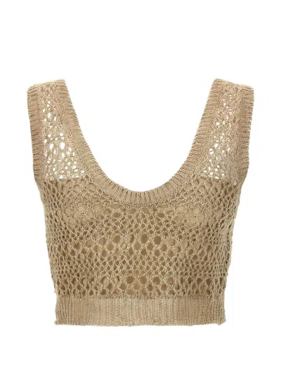 Brunello Cucinelli Open-knit V-neck Top In Neutral