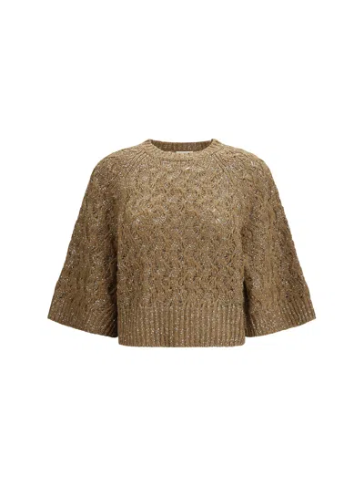 Brunello Cucinelli Open-knit With Sequin Embellishment Sweater In Brown