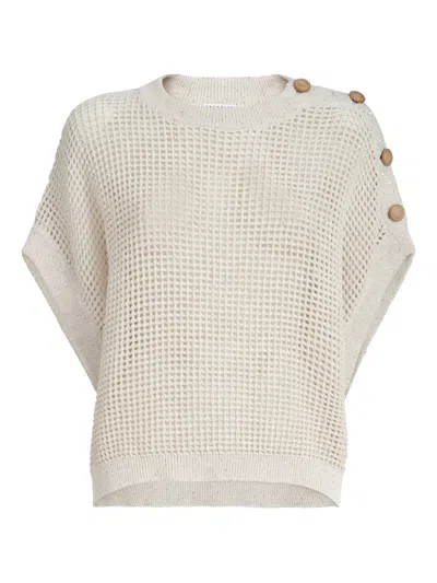 Brunello Cucinelli Open-knit With Shoulder Buttons Sweater In White