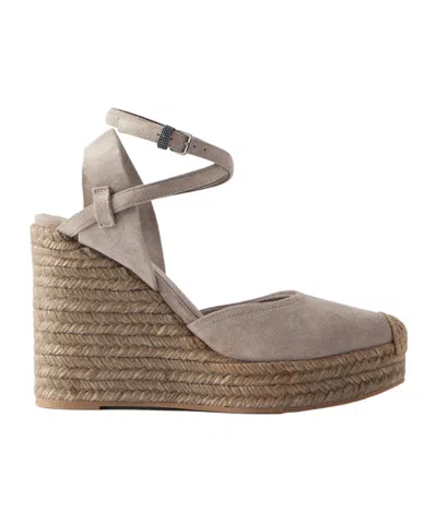 Brunello Cucinelli Open-toe Wedge Sandals In Gray