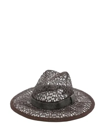 Brunello Cucinelli Open-weave Wide-brim Hat In Brown