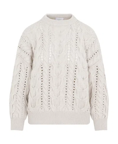 Brunello Cucinelli Openwork Cable-knit Jumper In White