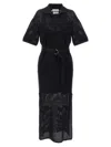 Brunello Cucinelli Belted Crochet Midi Dress In Black