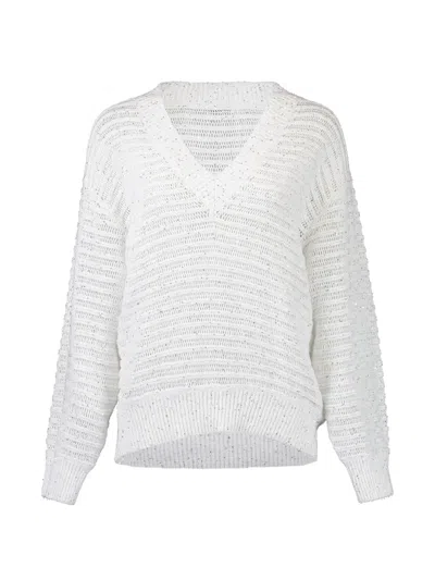 Brunello Cucinelli Open-work Embroidered Sweater In White