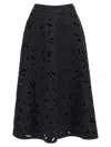 Brunello Cucinelli Flannel Wool A-line Midi Skirt With Laser-cut Floral Embroidery In Gray