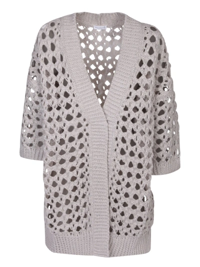 Brunello Cucinelli Perforated Natural Cardigan In Pink