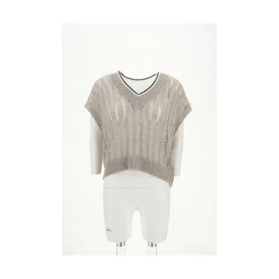 Brunello Cucinelli Openwork Knit Design Vest With Sequins
