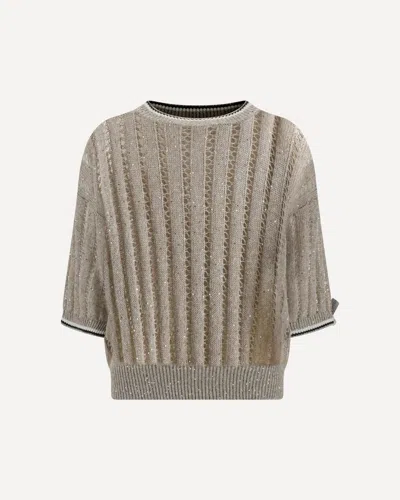 BRUNELLO CUCINELLI OPENWORK KNIT PATTERN SWEATER WITH SEQUINS
