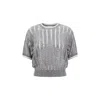 Brunello Cucinelli Micro Sequined Linen French Riveria Sweater In Gray