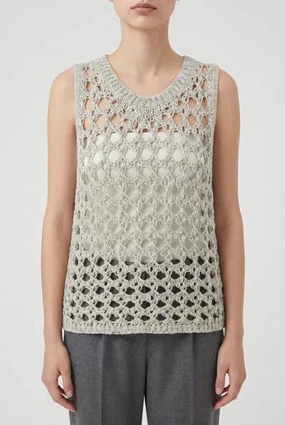 Brunello Cucinelli Openwork Knit Tank Top In Gray