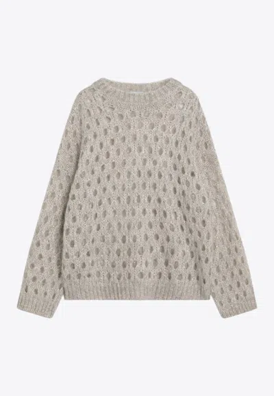 Brunello Cucinelli Openwork Knitted Mohair Sweater In Sand