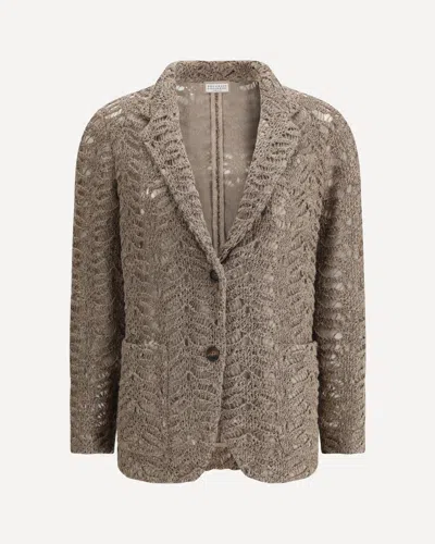 Brunello Cucinelli Openwork Linen Knit Blazer In Multi