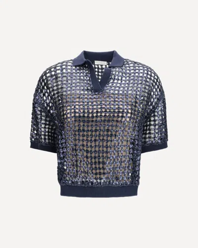 Brunello Cucinelli Openwork Sequin Polo Shirt In Blue