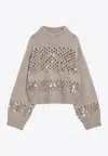 Brunello Cucinelli Chunky Knit Openwork Sweater Featuring Sequins In Gray