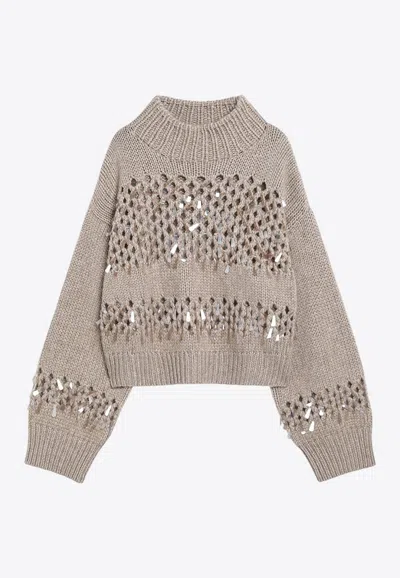 BRUNELLO CUCINELLI OPENWORK SEQUINED SWEATER