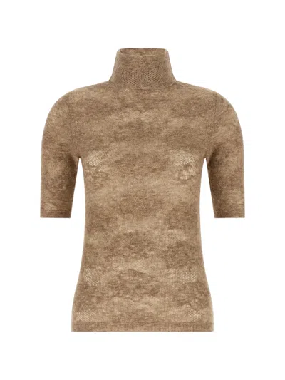 Brunello Cucinelli Openwork Short-sleeve Sweater In Brown