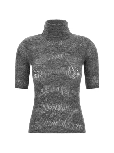 Brunello Cucinelli Turtleneck Knit Top Short Sleeve Blend In Gray