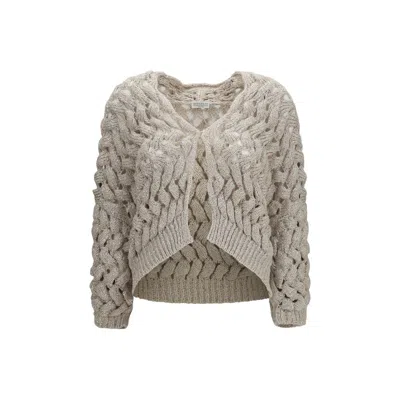 Brunello Cucinelli Openwork Silk-linen Cardigan In Neutral