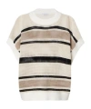 Brunello Cucinelli Striped Cotton Net Knit T-shirt In Multi