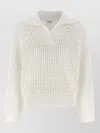 Brunello Cucinelli Openwork Sweater Long Sleeves Textured Knit In White