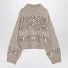 Brunello Cucinelli Chunky Knit Openwork Sweater Featuring Sequins In Neutral