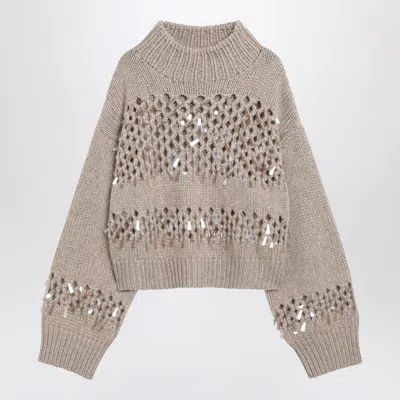 BRUNELLO CUCINELLI BRUNELLO CUCINELLI OPENWORK SWEATER WITH SEQUINS