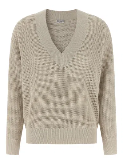 Brunello Cucinelli Openwork Sweater Sweaters And Cardigans Beige In Neutral