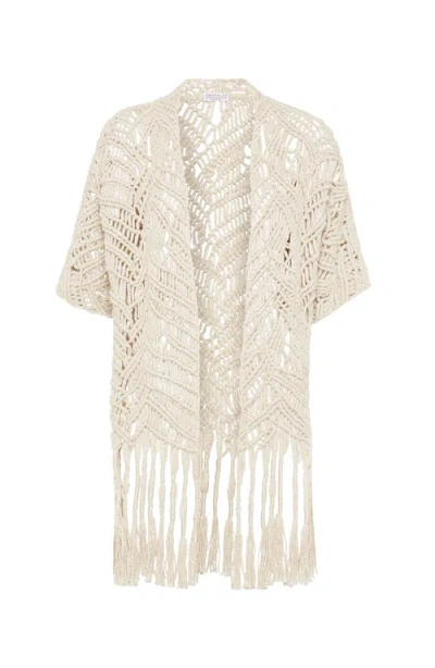 Brunello Cucinelli Opera Dazzling Macramé Cardigan In Natural