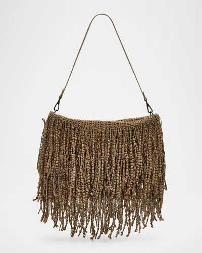 Brunello Cucinelli Opera Embellished Fringe Shoulder Bag In Piombo