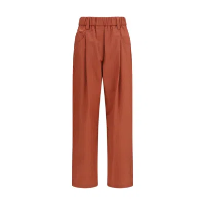 Brunello Cucinelli Orange Cotton Casual Pants In Brown