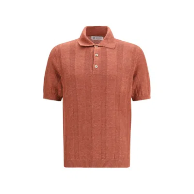 Brunello Cucinelli Orange Cotton Polo Men's Shirt