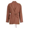 Brunello Cucinelli Women Fluid Viscose And Linen Twill Jacket With Jewellery In Brown