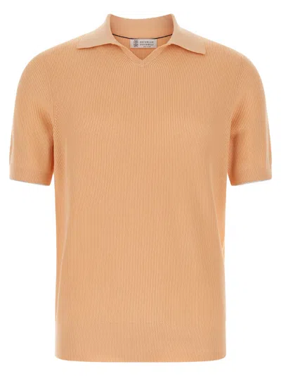 BRUNELLO CUCINELLI ORANGE KNITTED POLO