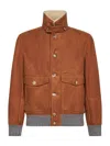 Brunello Cucinelli Orange Ribbed Suede Shearling Aviator Jacket In Brown