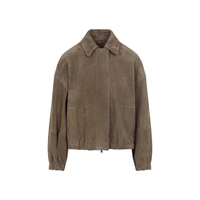 Brunello Cucinelli Oregano Brown Suede Leather Jacket