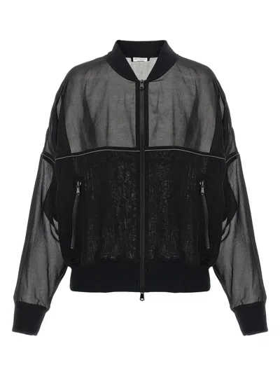 Brunello Cucinelli Organza Bomber Jacket Casual Jackets And Parka In Black