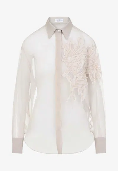 BRUNELLO CUCINELLI ORGANZA EMBROIDERED LONG-SLEEVED SHIRT