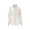 Brunello Cucinelli Sheer Fabric Embroidered Shirt With Pointed Collar In Neutrals