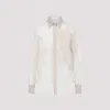 Brunello Cucinelli Sheer Fabric Embroidered Shirt With Pointed Collar In Talco