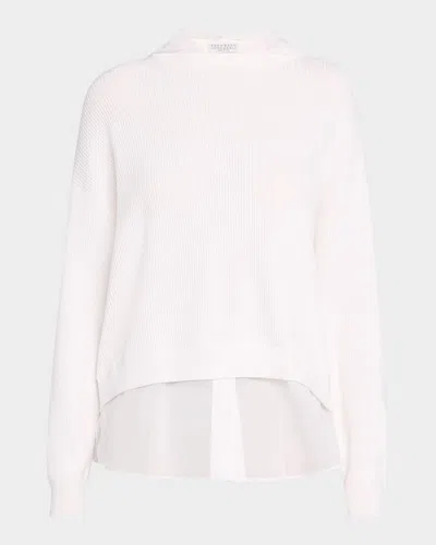 Brunello Cucinelli Organza-hem Knit Hooded Sweater In Brown
